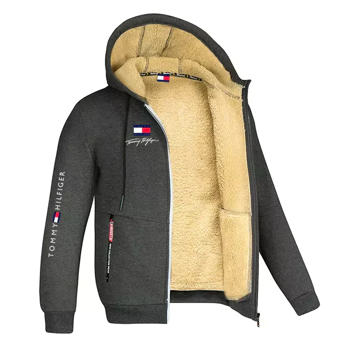 Winter Sweatshirt with Hood and Teddy Fleece Interior for Men