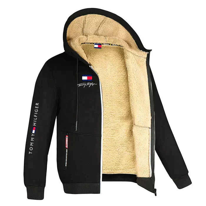 Winter Sweatshirt with Hood and Teddy Fleece Interior for Men