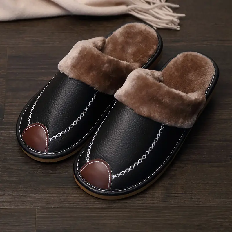 HILTON SHERPA LEATHER SLIPPERS